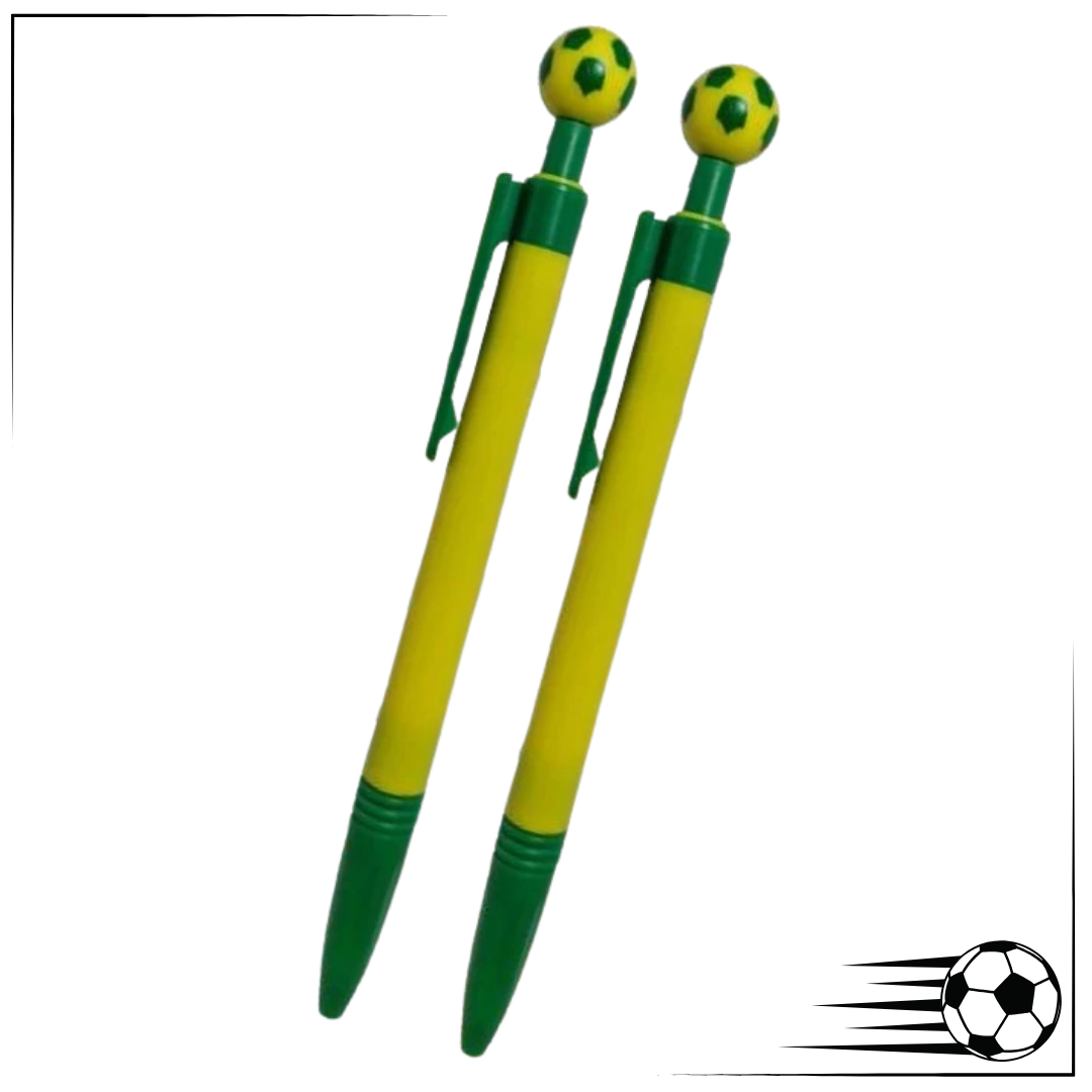 Kit 25 Canetas Esferográficas Brasil Verde e Amarelo Bolinha Futebol Rumo ao Hexa