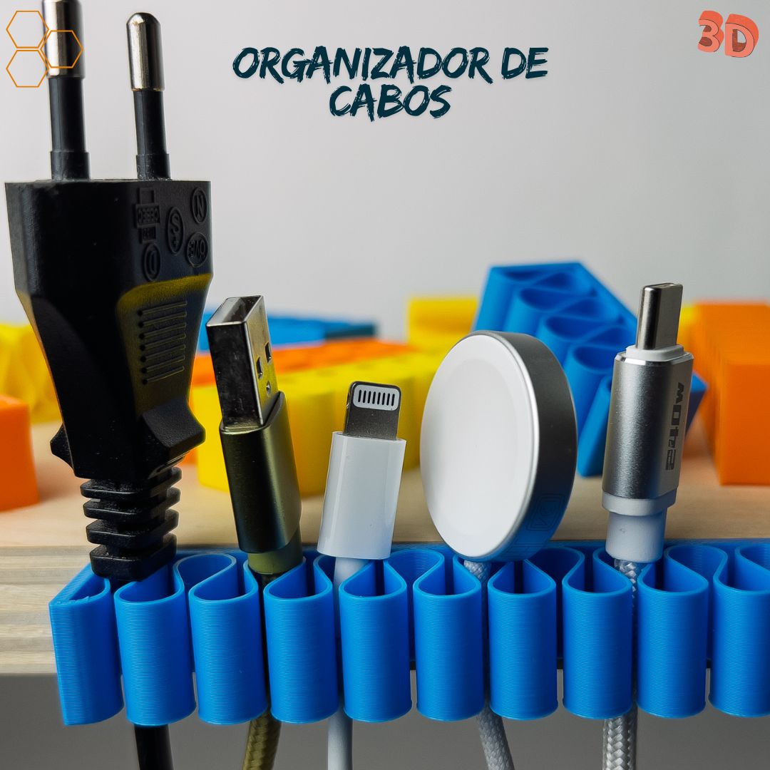 Kit 10 Organizador de Cabos Mesa Suporte V2 - Varios Tamanhos (2 a 11 Clipes) Cores variadas