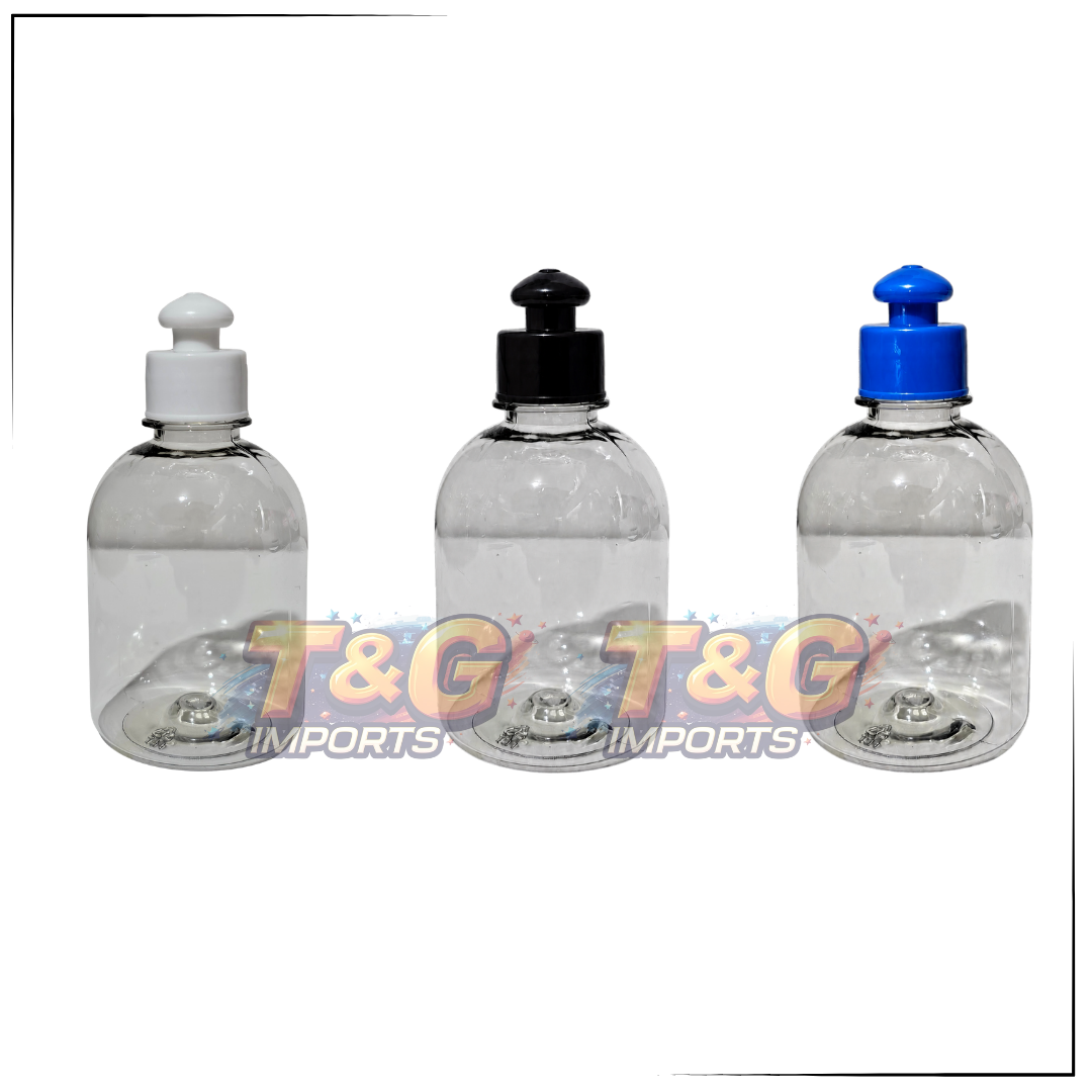 Kit 10 Frascos Plásticos Transparentes 250ml com Tampa Push Pull 28/410 Para Shampoo e Cosméticos 
